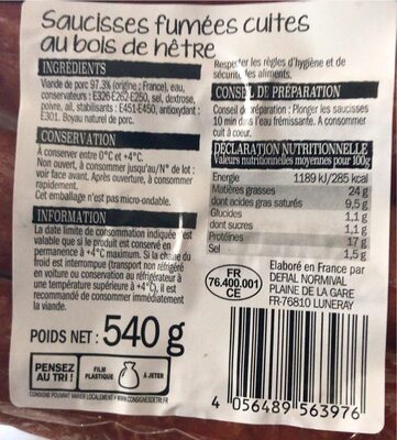 Saucisses fumée au bois de hêtre