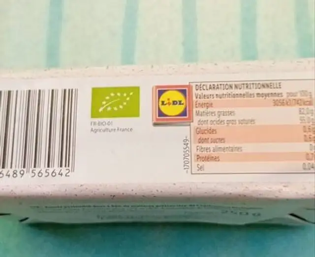 Beurre doux bio nutrition facts table