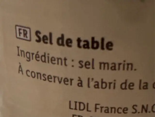 Sel de camargue ingredients label