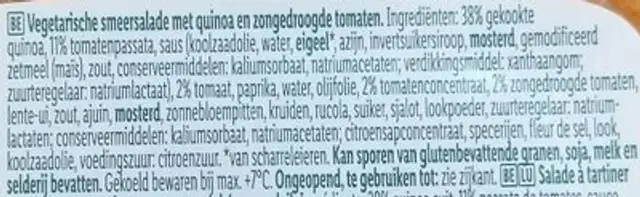 Veggie spread quinoa ingredients label