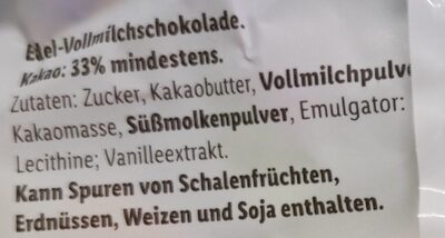 Schokoladen Eier Edel-Vollmilch ingredients label