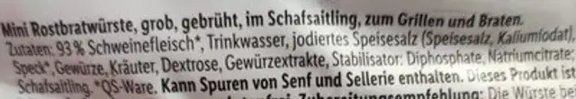 Wurst Mini-Rost-Bratwurst ingredients label