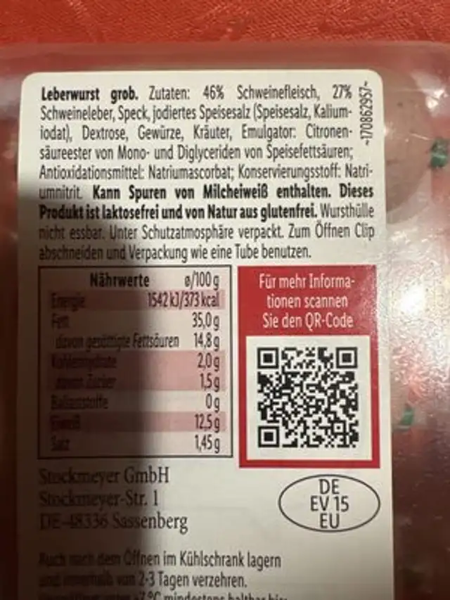 Hausmacher Leberwurst grob ingredients label