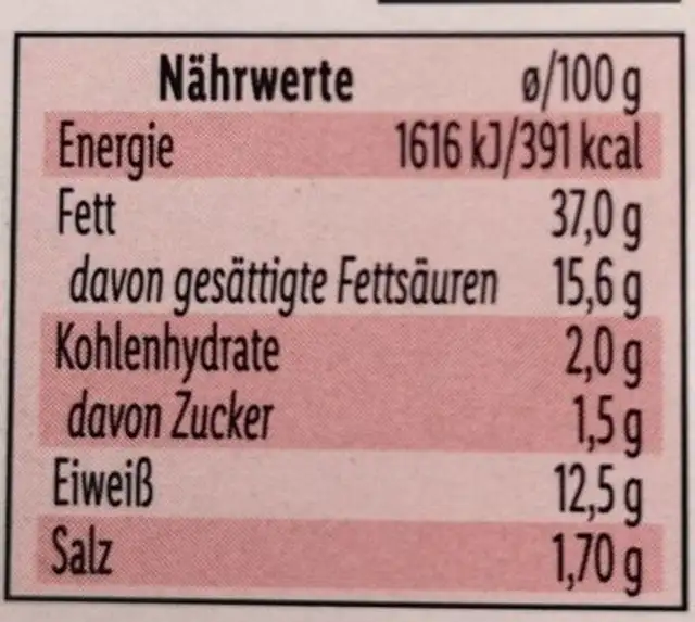 Hausmacher Leberwurst grob nutrition facts table