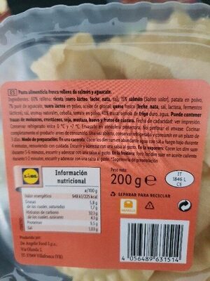 Dim Sum with Salmon and Avocado ingredients label