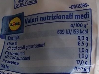 Mozzarella Light nutrition facts table