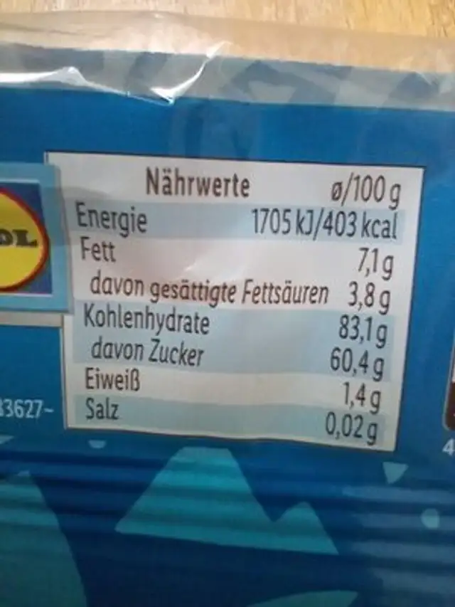 KauboCubbys nutrition facts table