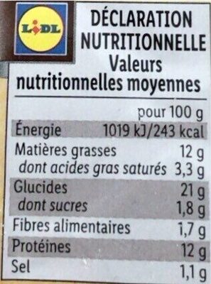 Donuts de poulet nutrition facts table