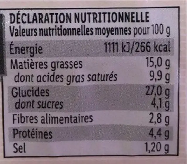 Feuilletés tressés a la provençale nutrition facts table