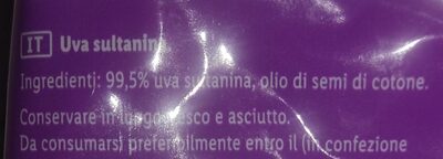 Pasas sultanas ingredients label