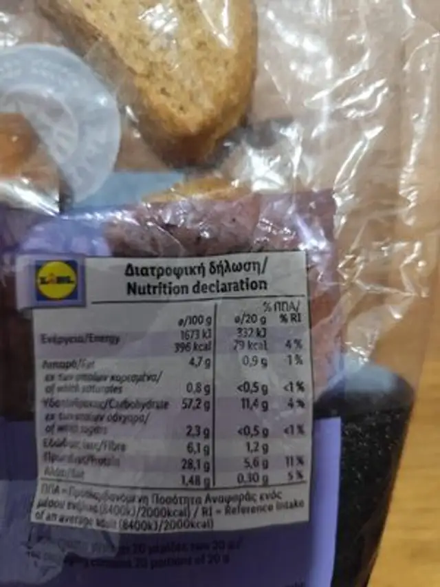 Ντακάκι Ολικής Με Όσπρια High Protein nutrition facts table