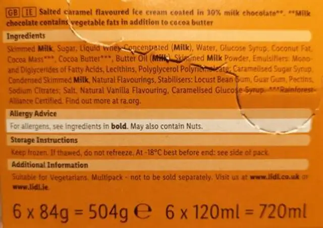 Gelatelli Salted Caramel ice-creams ingredients label