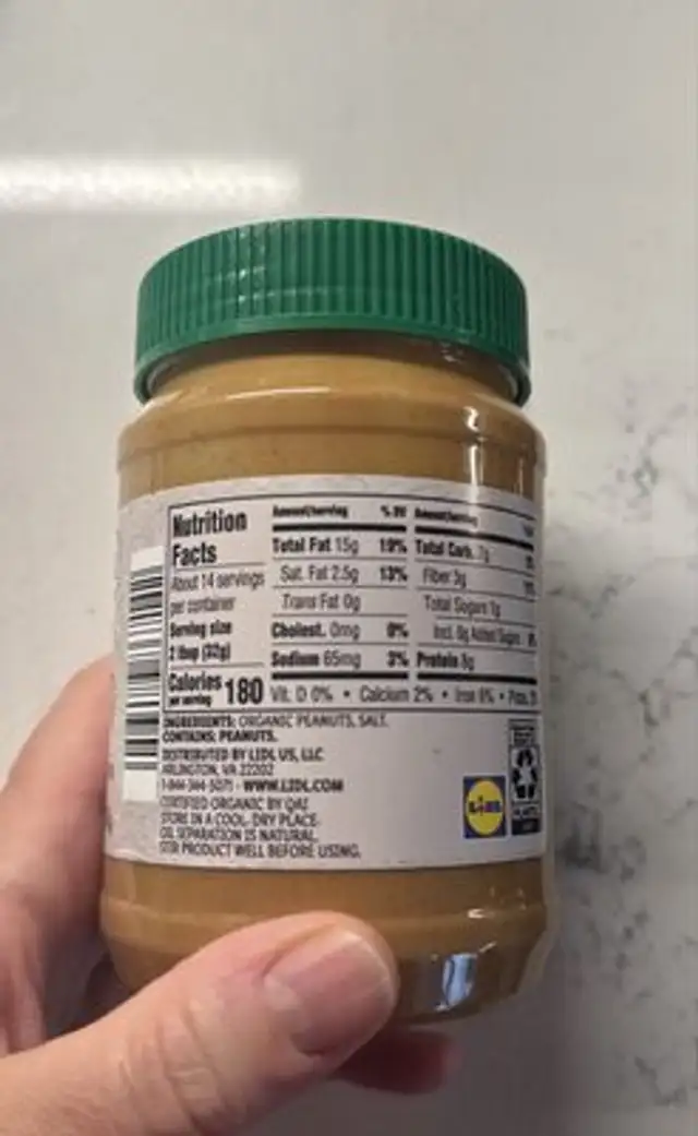Organic creamy peanut butter nutrition facts table