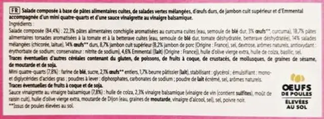 Crudités, jambon, emmenthal, œuf ingredients label