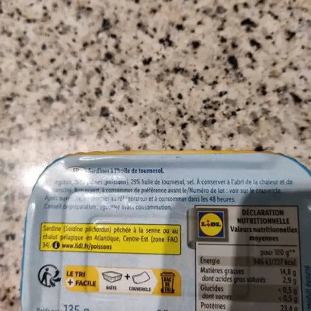 Sardines à l’huile de tournesols ingredients label