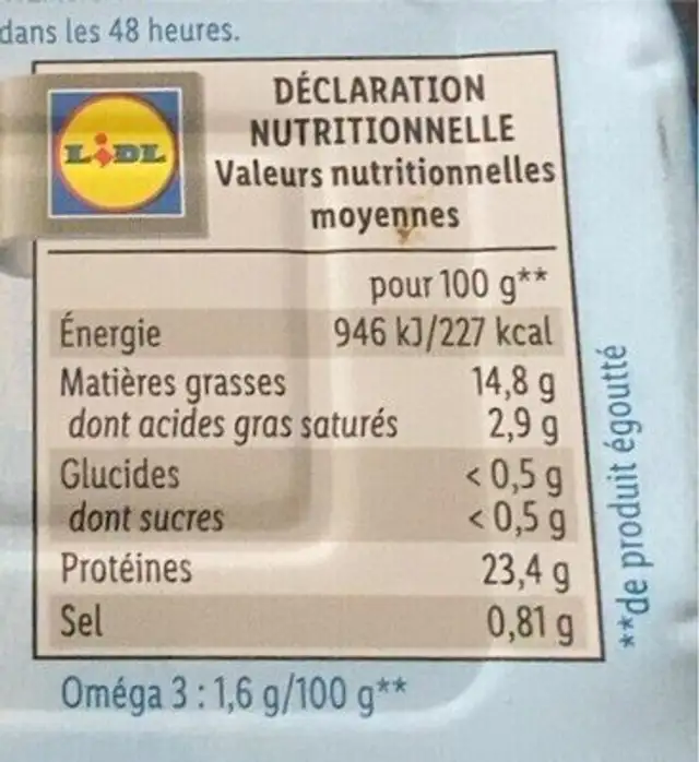 Sardines à l’huile de tournesols nutrition facts table