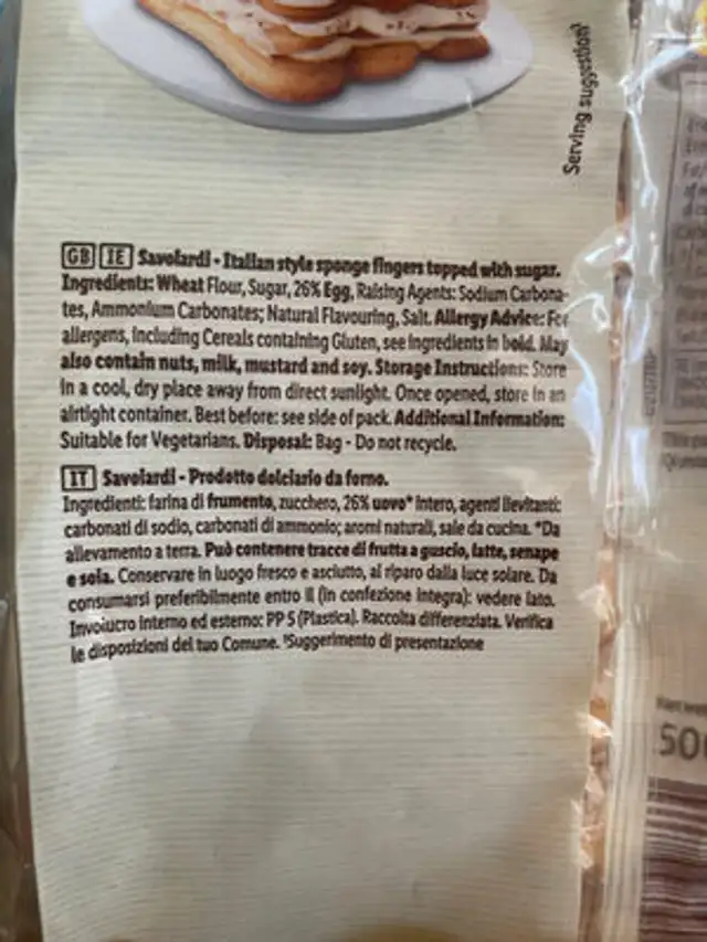 Sponge Fingers ingredients label