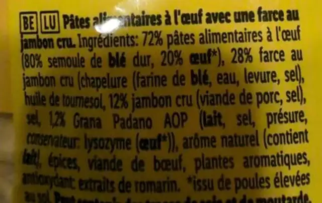 Tortellini Prosciutto Crudo ingredients label
