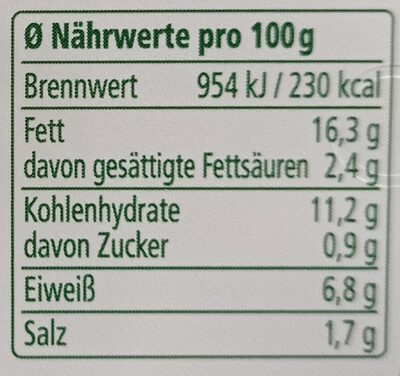 Noa Brotaufstrich Hummus Kräuter nutrition facts table