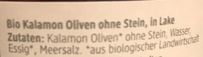 Kalamon Oliven ohne Stein ingredients label