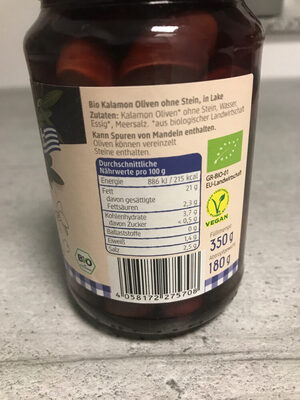Kalamon Oliven ohne Stein nutrition facts table
