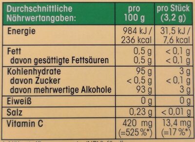 Mivolis Halsbonbons Ingwer-Zitronenmelisse nutrition facts table