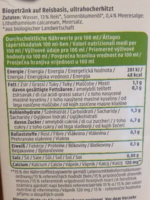 REIS DRINK CALCIUM nutrition facts table