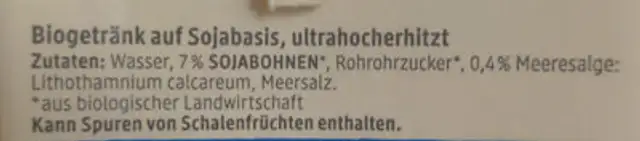 lait de soja ingredients label