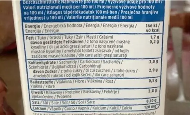 lait de soja nutrition facts table