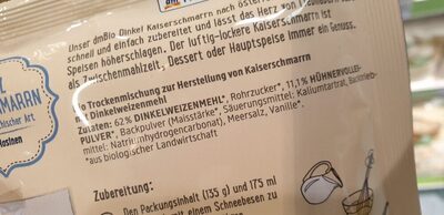 dinkel kaiserschmarrn ingredients label