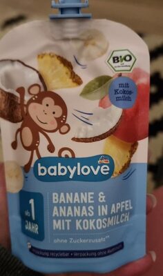 Banane Ananas in Apfel mit Kokosmilch front packaging