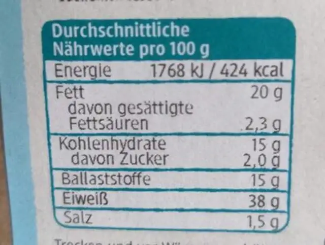 Protein Brot Backmischung - DM Summer Bakery nutrition facts table