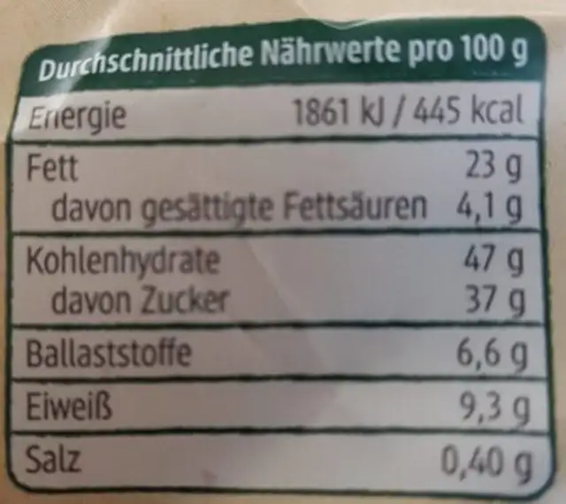 Vegane Elisen Lebkuchen nutrition facts table