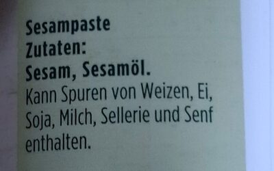 Tahini Sesampaste ingredients label