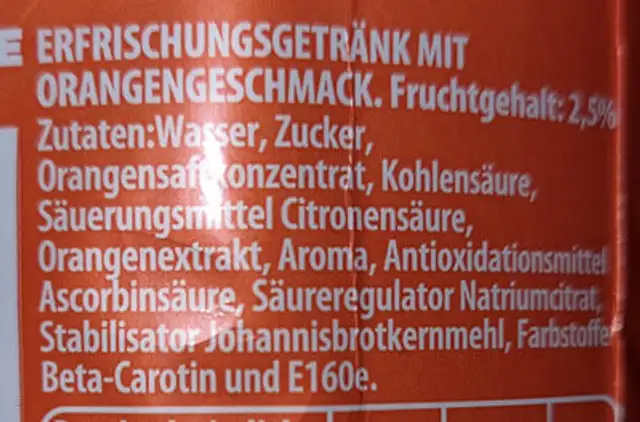 Mirinda ingredients label