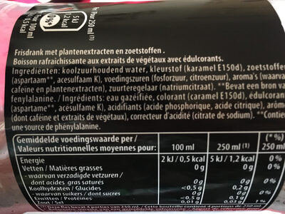 Pepsi max nutrition facts table