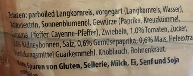 Express Reis Parboiled Mexican Art ingredients label
