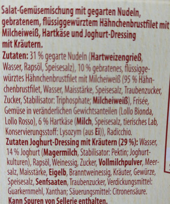 Pasta salat ingredients label