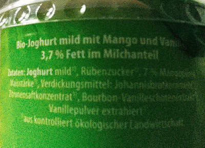 Fruchtjoghurt mild Mango- Vanille ingredients label