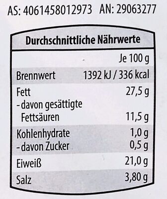 Bio-Salami - luftgetrocknet nutrition facts table