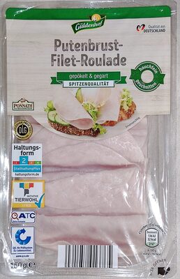 ALDI GÜLDENHOF Pute Putenbrust-Filet-Roulade, gepökelt & gegart 100g 1,49€ Packung 1kg 14,90€ front packaging