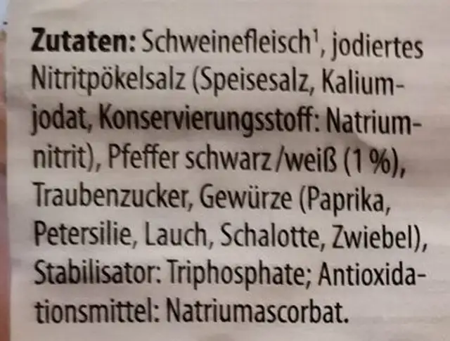 Hauchfeiner Schinken mit Pfeffer ingredients label