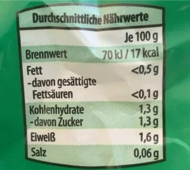 Feldsalat Mix nutrition facts table