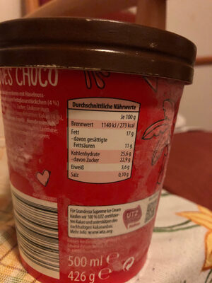 Nut loves Choco nutrition facts table