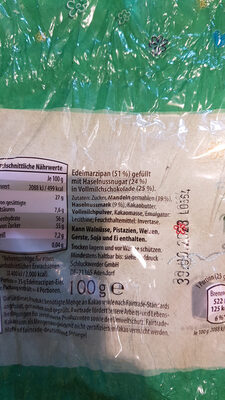 Edelmarzipan Pasteten-Eier Nougat ingredients label