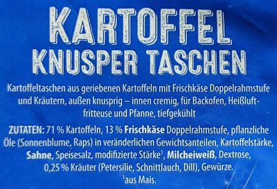 Kartoffel-Knuspertaschen - Frischkäse & Kräuter ingredients label