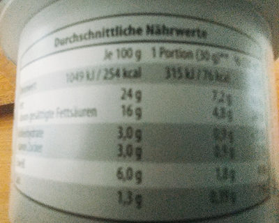 Cremige Frischkäsezubereitung Pfeffer nutrition facts table