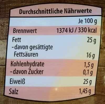 Mozzarella nutrition facts table