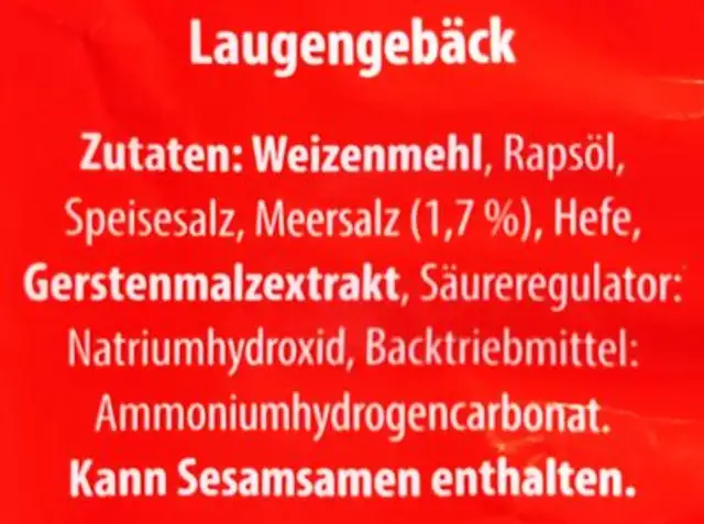 Salzstangen mit Meersalz ingredients label