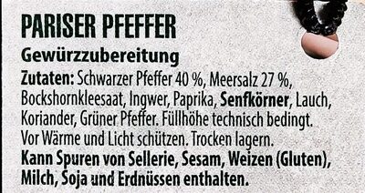 Pfeffermühle mit Keramikmahlwerk - Pariser Pfeffer ingredients label